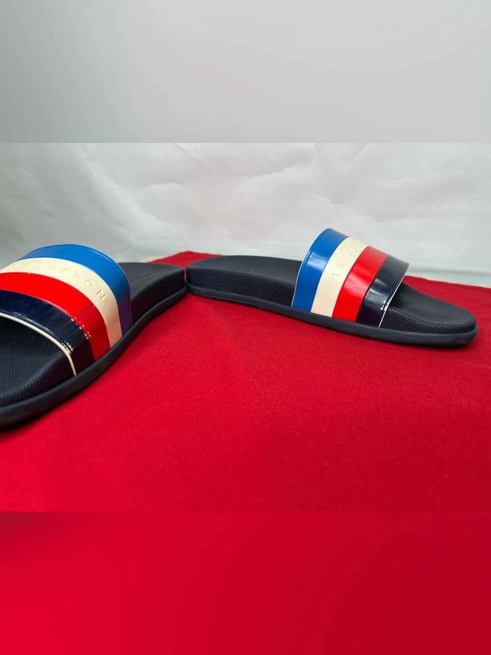 Louis Vuitton Slide Sandals Americas Cup 2017 Red Cream Blue Stripes